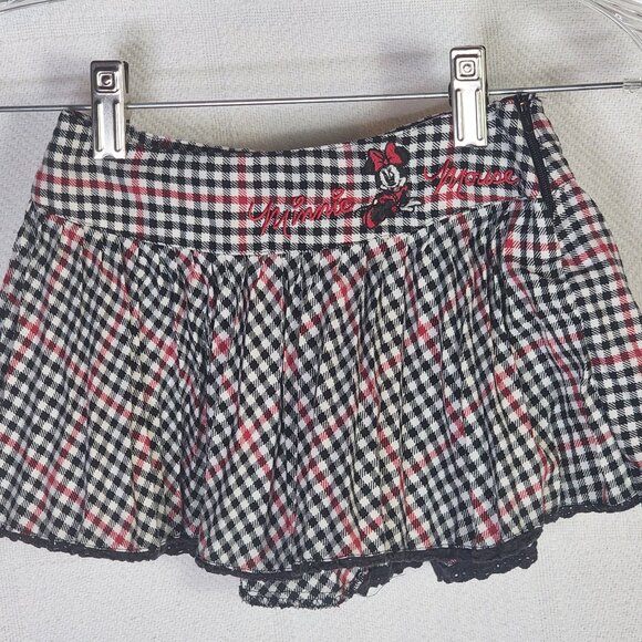 H&M x Disney Black Red White Minnie Mouse Embroid Plaid Adj Waist Pleat Skirt 2Y - Picture 1 of 16